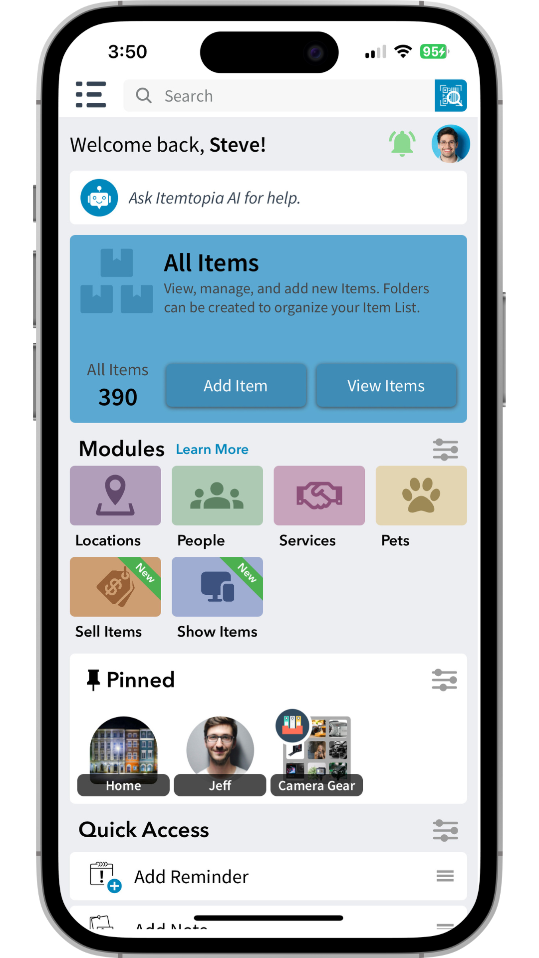 Itemtopia mobile dashboard