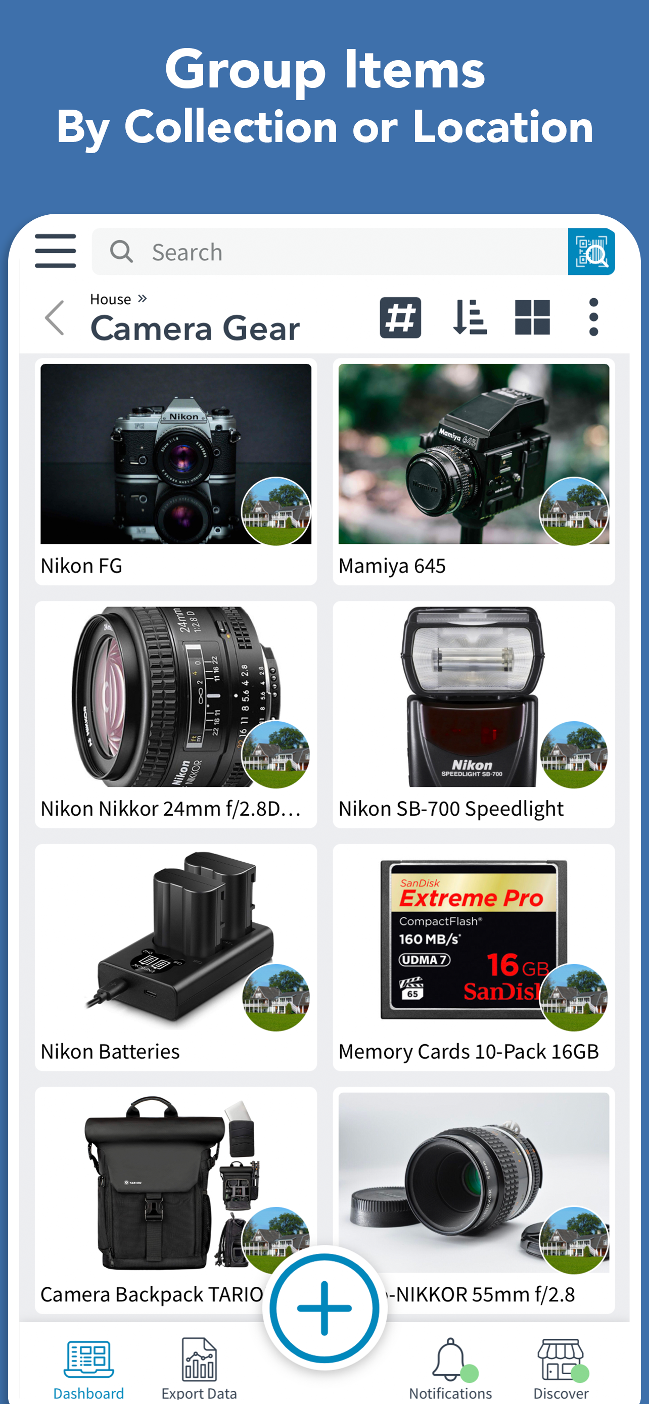 Grouped camera gear collection